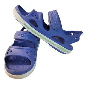 Crocs Sandals Purple with Thin Green Trim around White Base Little Kid's Size 10